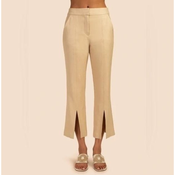 Trina Turk Pants - NWT TRINA TURK Tan High Rise Straight Leg Front Slit Cropped Pants Sz 8‎